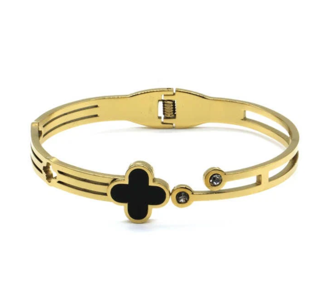 NOIR CLOVER CRYSTAL BANGLE