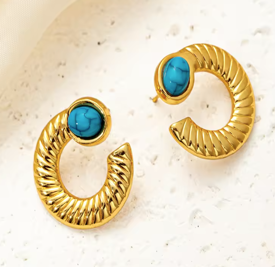 TURQUOISE HALO EAR STUDS