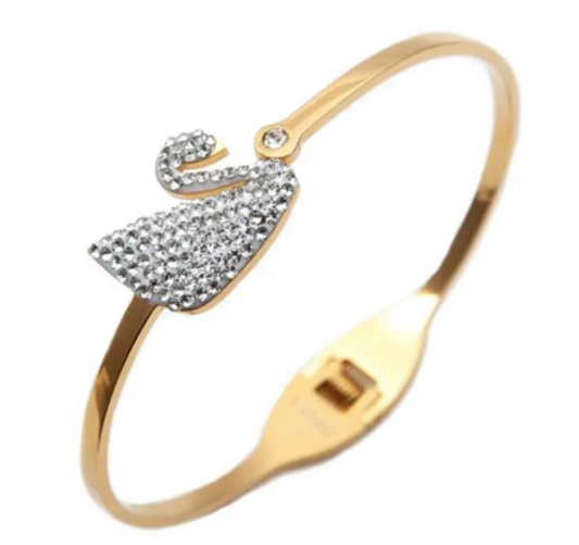 GOLDEN GRACE SWAN BANGLE - White